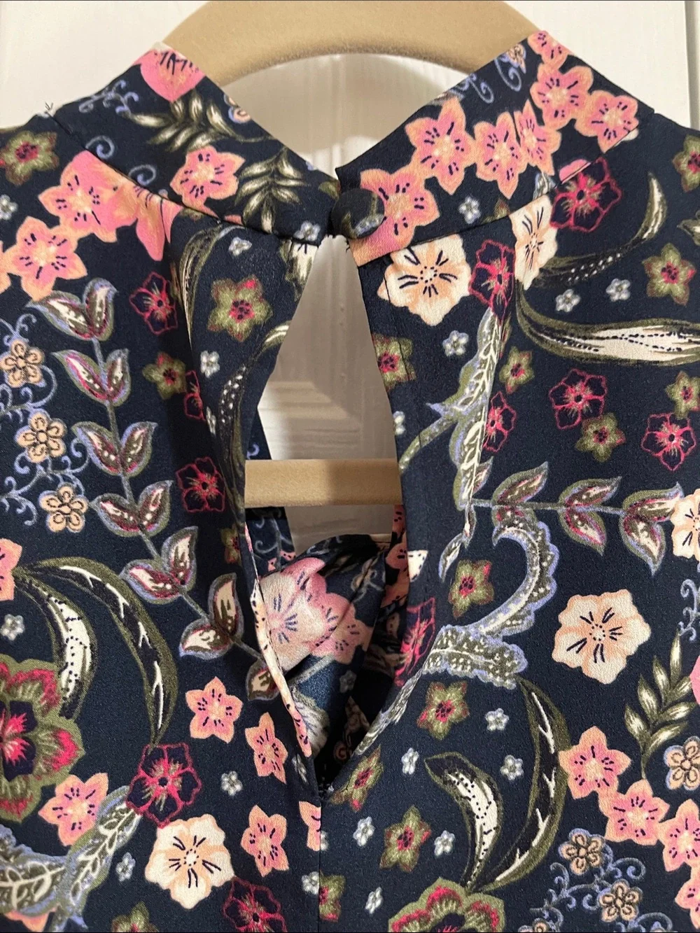 LOFT Floral Puff-Sleeve Blouse - Navy with Pink Floral